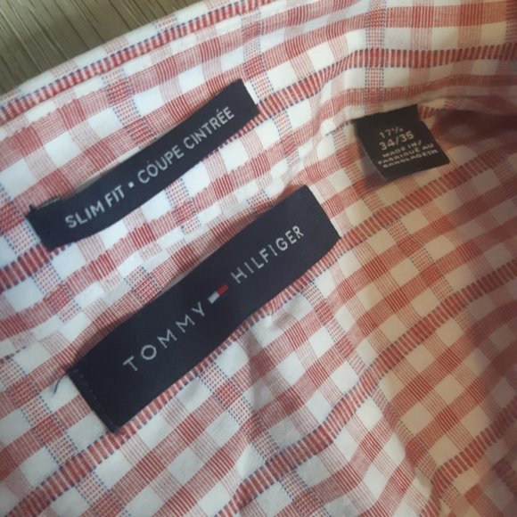 Tommy Hilfiger classic long sleeve red gingham button up mens top XL 17.5 neck - Picture 6 of 8